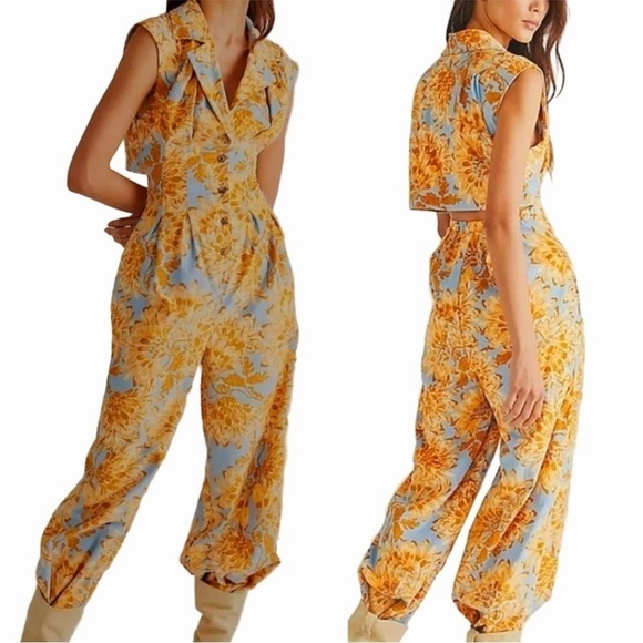 Free People Floral Jumpsuit- Size Large - Picture 2 of 16